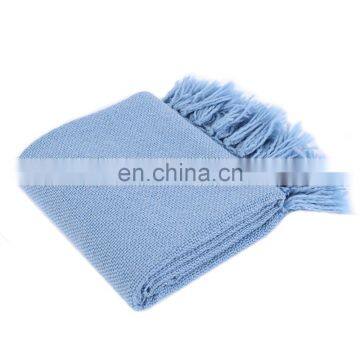 2019 Hot Home Decor Bed Sofa Couch Chair Light Blue Knitted Throw Blanket With Bright Silk Thread photo-2