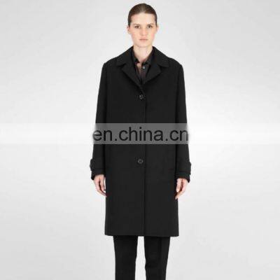 Elegant Ladies Long Black Cashmere Coat For Winter