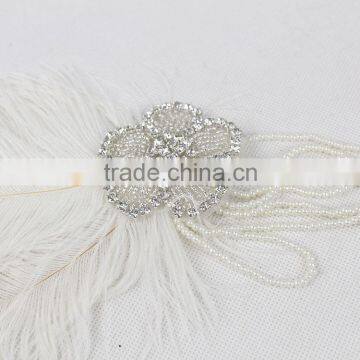 New Fashion Ladies Wedding Party Design Feather Pearl Headband Bridal Headpiece photo-5