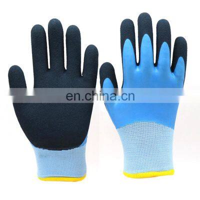 Double Layer Latex Coated Cold Weather Gloves Waterproof Thermal Work Gloves 13G Polyester Shell With 7G Soft Warm Lining