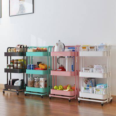 Stainless Steel Vegetable Trolley Multilayer Black Color Metal Iron Kitchen Cart With Baskets photo-3