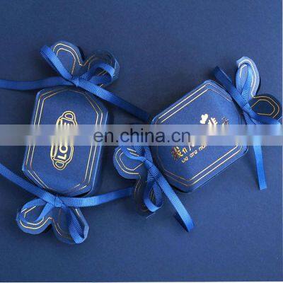 Exquisite Blue Candy Box Sweet Gift Paper Box for Wedding Chocolate Box with Ribbon Seal