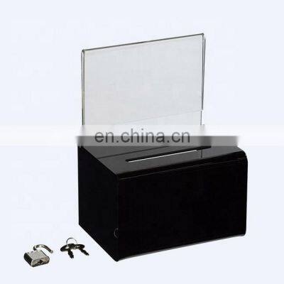 black locking acrylic suggestion key drop lock box and sign display donation box