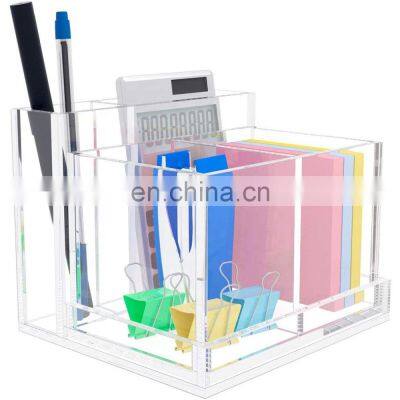 Desk Organizer for Pen Desktop Clear Acrylic Pen Holder and Card Holder Organizer for Home Office