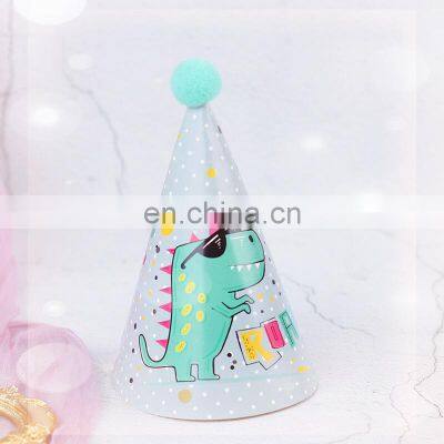Cute Birthday Hat Plush Ball Happy Birthday Pattern Party Supplies Colorful Adult's Kid's Paper Hat photo-4