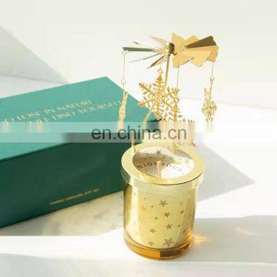 Luxury custom packaging box scented jasmine oud fragrance label foil electroplating gold carousel OEM soy wax candle