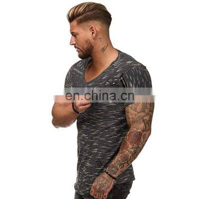 2022 Latest New Custom Cotton Deep V-Neck Blank Gym T-shirt