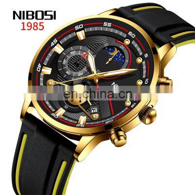 NIBOSI 2503 Sport Chronograph MensWatches Top Brand Luxury Quartz Clock Waterproof Luminous Silicone Watch Men Relogio Masculino