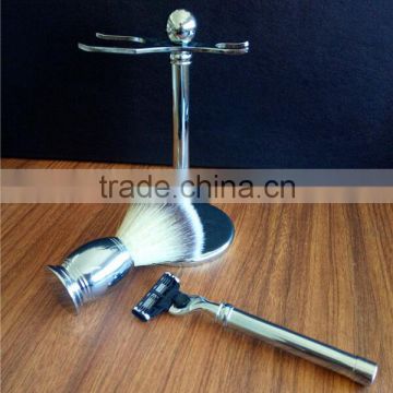 Metal handle badger shaving brush set