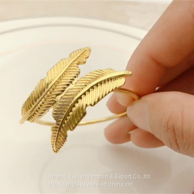 High Quality Metal Decorative Tabletop Tissue Holder Leaf Design Fancy Napkin Ring photo-5