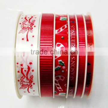 6 slots colorful printed with canes,snowflakes,flowers pp ribbon rolls,ribbon spools and packing bows for decoration Christmas