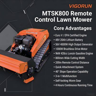 Vigorun MTSK800 бензокосилка. Бесконтактная работа в опасных зонах. Дистанционно управляемый косилка-измельчитель для безопасного и эффективного косания склонов