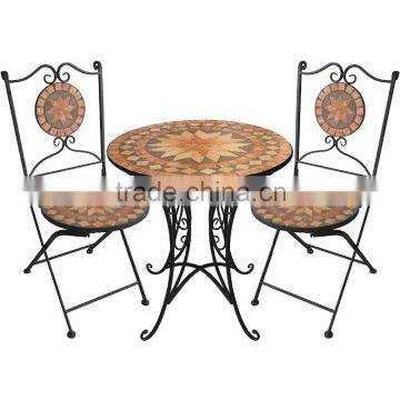 New Design Patio Mosaic table with Two Folding Chairs set