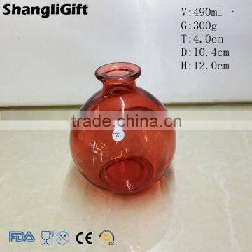 Red Glass bottle For Flower 490ml Clear Coating Glass Vase