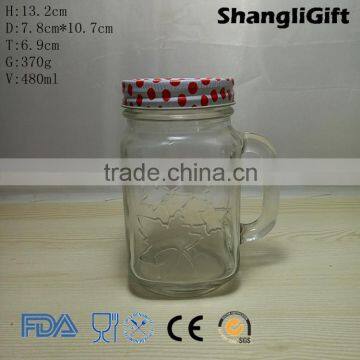 Machine Made Glass Mason Jar With Handle And Lid Manufacturer