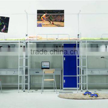 Dormitory student metal triple bunk bed with computer desk