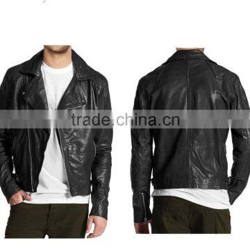 QUILTED PANEL MENS LEATHER BIKER JACKET