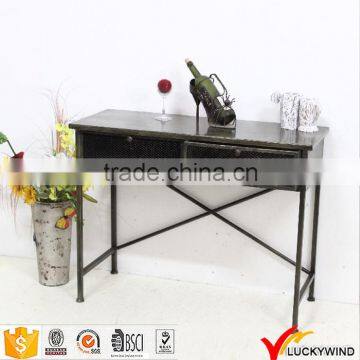 Antique Metal Black Console Table with Drawers