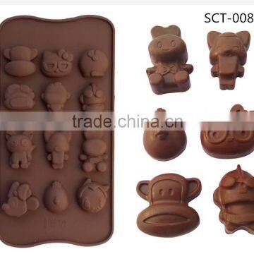 2016 Hot Sale Food Grade FDA and LFGB Cute Animal Shape Silicone Chocolate Mould and Ice Cube Tray