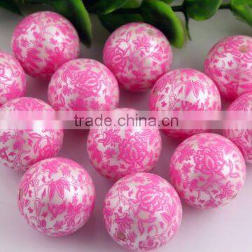 DIY Chunky Necklaces Fashion 20mm Large Round Acrylic Matte Pearl Print Flower Gumball Beads For Kids Jewelry Making!