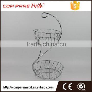 Iron Wire Apple Fruit Holder With 2 Baskets, Silver photo-3