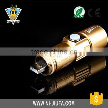 JF Promotional Gift Mini usb Charged Flashlight ,Mini LED Flashlight Adjustable Focus Zoom flash Light , USB Flashlight