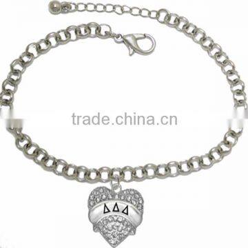 Genuine Austrian Clear Crystal DELTA DELTA DELTA SORORITY Charm Chain Link Bracelet