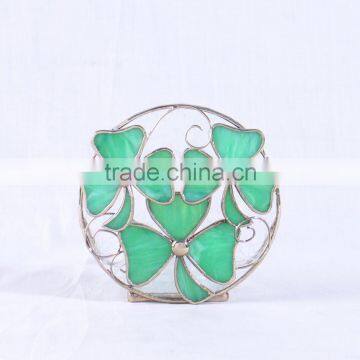 MX040050 tiffany style stained glass shamrock candle holder for christmas decoration