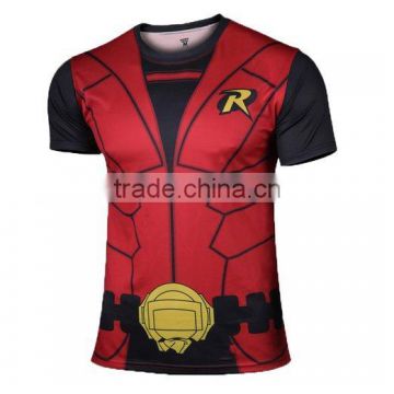 Polyester Spandex Short Sleeves Black Red Compression Shirt / Rash Guard with custom design