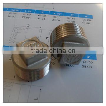 1 1/4" Class 150 square plug with BSPT taper thread in stainless steel 304