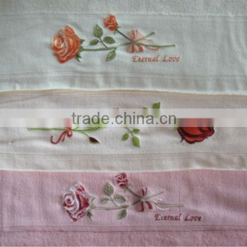 100% cotton solid color plain rose flower embroidery design bath towel