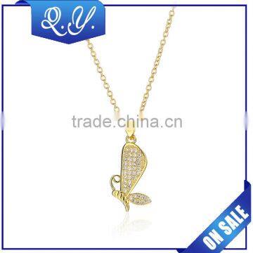 Golden Color Butterfly Shaped Crystal Paved Female Pendant Necklace