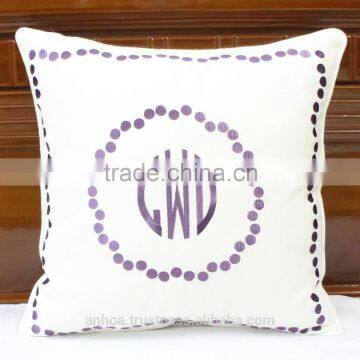 Purple Polka Dots Monogram Embroidered Pillow