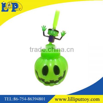 Halloween green pumpkin shape bottle toy with straw