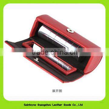 15018 Portable Leather With Good Quality Leather Cosmetic Bag With Mirror photo-2