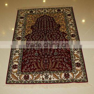 classic crimson silk carpet hand knotted silk prayer rug