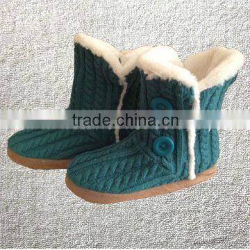 New winter knitted fur lined decorative button ladies boots