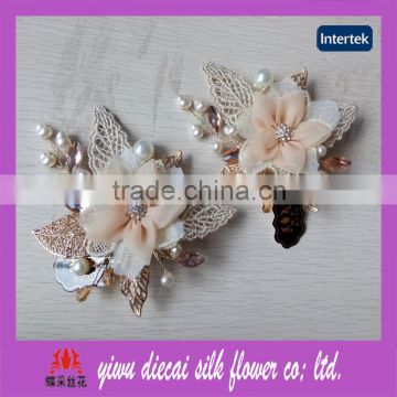 Pair lace leaf tulle flower hair clips