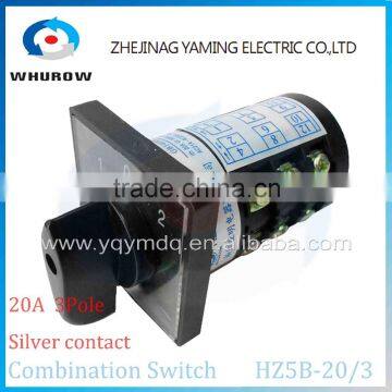 Combination switch HZ5B-20/3 silver contact Ui 380V Ith20A 3 poles 3positons(1-0-2) cam rotary universal changeover switch