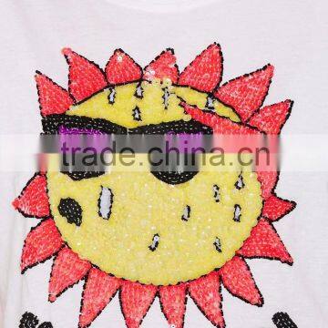 White Color Cool Cropped Sequin Tee Short Sleeve Custom Crop Top Women