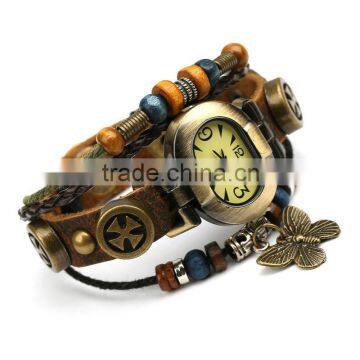 2014 Wholesale New Design Handmake High Quality Fashion Genuine Leather Bracelet Watch With Alloy Charm LCB 040