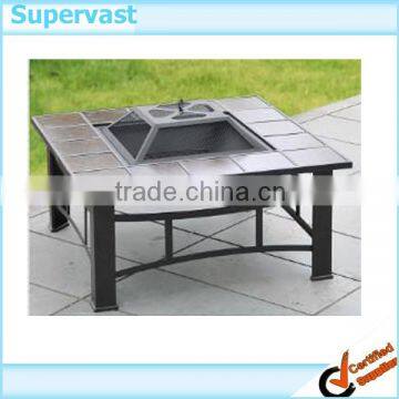 Square fire pit with tile ring