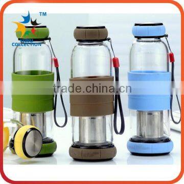 Double wall Glass water bottle/300ml Fruit glass water bottle