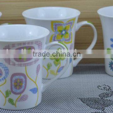 14OZ cute flower design fully decal printed coffee cups, shiny surface new bone china mug, KL5001-A407