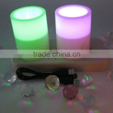 2 pcs in one holder wireless rechargeable color changing led pillar candle