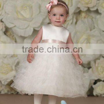 Sleeveless Satin Tulle Organza Color Combination Flower Girl Dress For Infants(FLMO-3053)