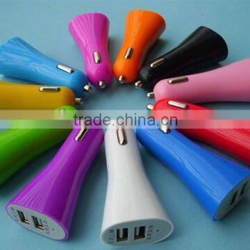 2.1A colorful Double USB trumpet car charger for cell phones manufacturers,supplliers
