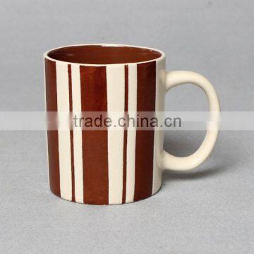 Strip pattern ceramic promotional mugs inner colored