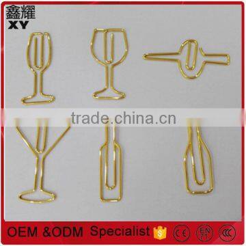 professional customer logo design gold different kinds of wine glass shape paper clip for wine