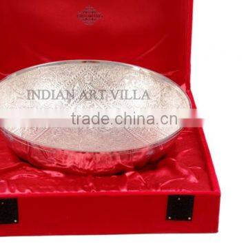 IndianArtVilla Handmade Silver Plated Designer Big Round Bowl, Gift Packing Box 600 ML - Occasions Festival Home Decore Gift